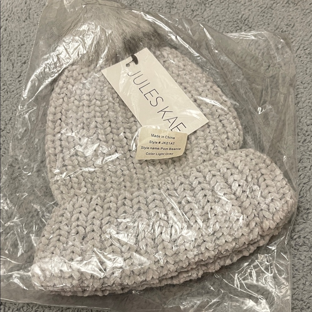 Jules Kae Light Gray Knit Beanie